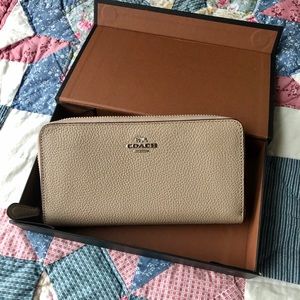 Coach Taupe Slim Accordion Zip Leather Wallet